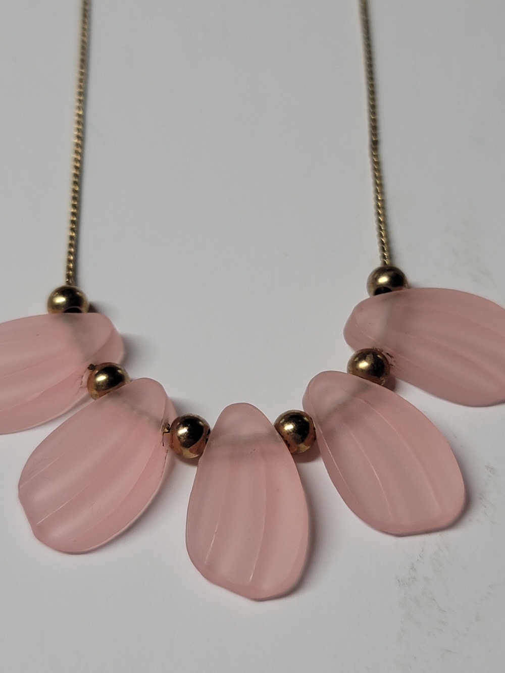 Vintage Avon Delicate Pink Petal Necklace - Gold Chain
